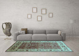 Machine Washable Oriental Light Blue Industrial Rug in a Living Room, wshurb831lblu