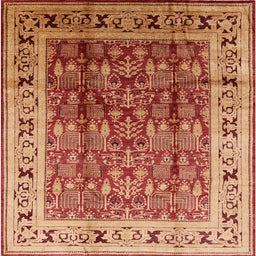 Square Mid-Century Modern Red Oriental Rug, urb831