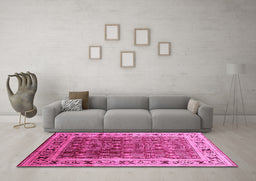 Machine Washable Oriental Pink Industrial Rug in a Living Room, wshurb831pnk