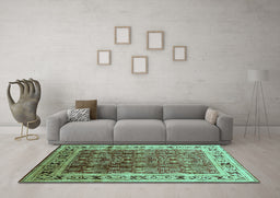 Machine Washable Oriental Turquoise Industrial Area Rugs in a Living Room,, wshurb831turq