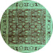 Round Machine Washable Oriental Turquoise Industrial Area Rugs, wshurb831turq