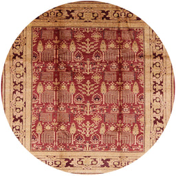 Round Mid-Century Modern Red Oriental Rug, urb831