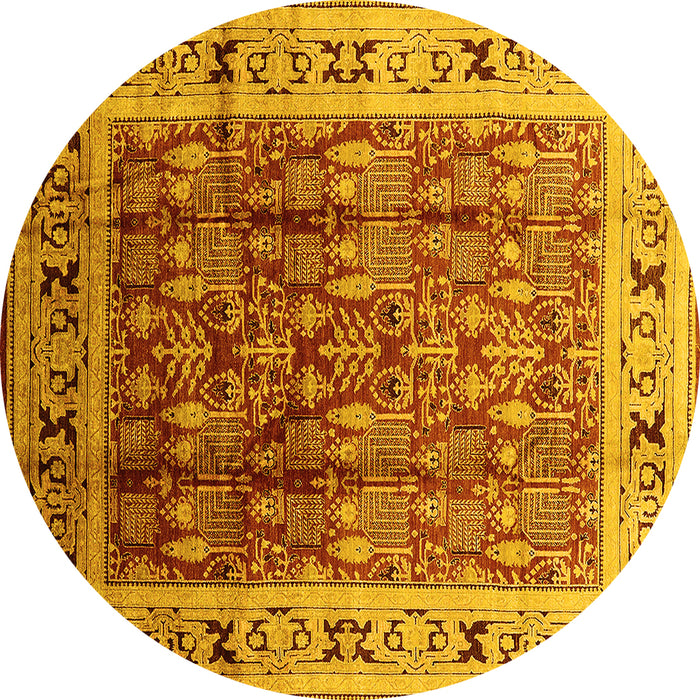 Round Machine Washable Oriental Yellow Industrial Rug, wshurb831yw