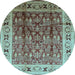 Round Machine Washable Oriental Light Blue Industrial Rug, wshurb831lblu