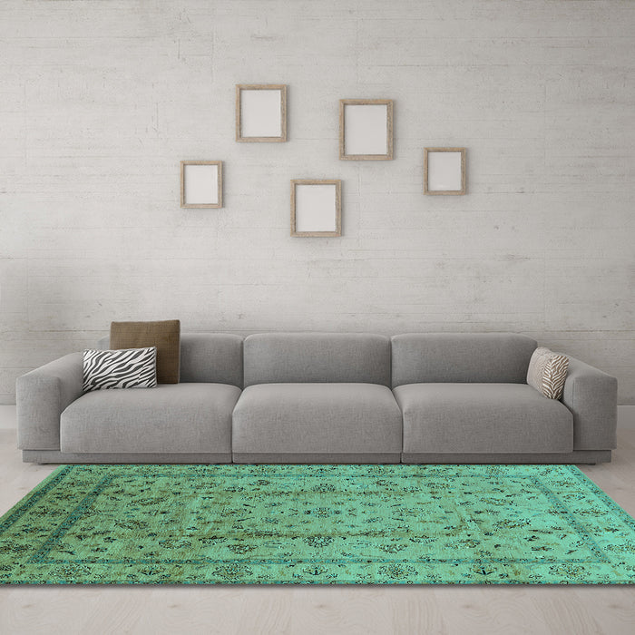 Machine Washable Oriental Turquoise Industrial Area Rugs in a Living Room,, wshurb832turq