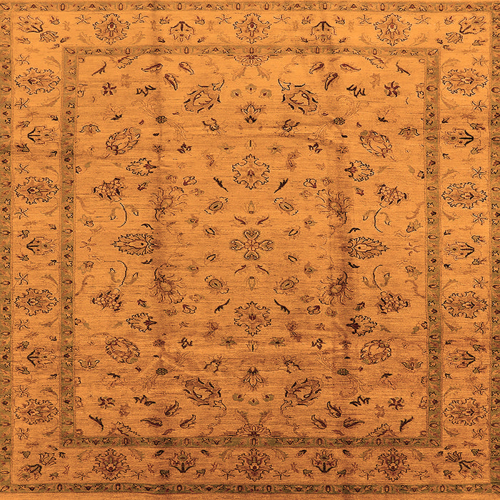 Square Machine Washable Oriental Orange Industrial Area Rugs, wshurb832org