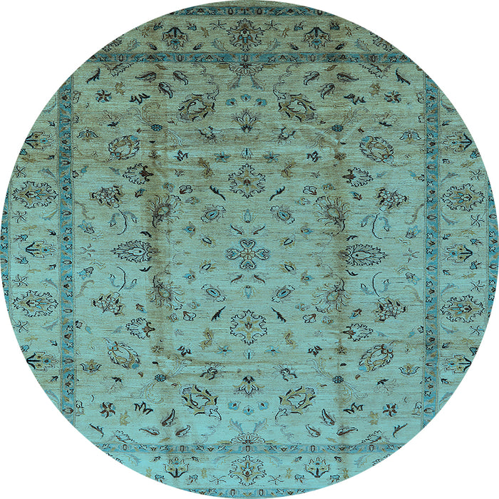 Round Machine Washable Oriental Light Blue Industrial Rug, wshurb832lblu