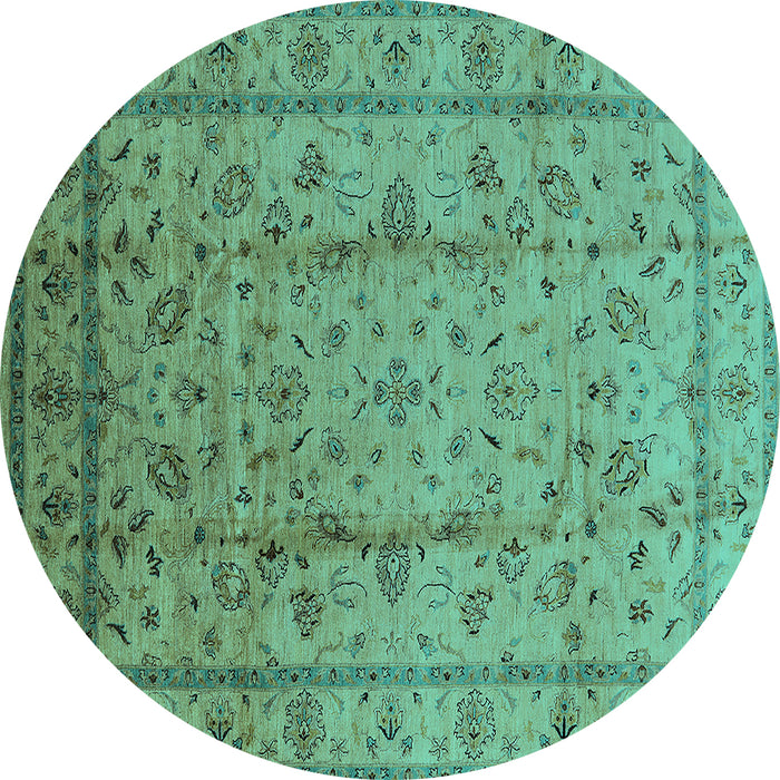 Round Oriental Turquoise Industrial Rug, urb832turq