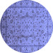 Round Machine Washable Oriental Blue Industrial Rug, wshurb832blu