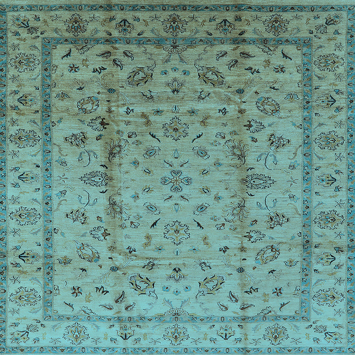Square Machine Washable Oriental Light Blue Industrial Rug, wshurb832lblu