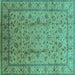 Square Machine Washable Oriental Turquoise Industrial Area Rugs, wshurb832turq