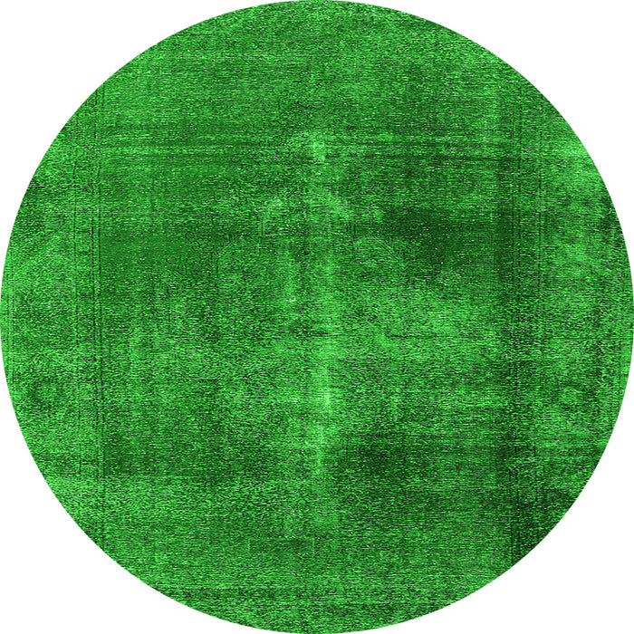 Round Machine Washable Oriental Green Industrial Area Rugs, wshurb833grn