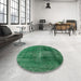 Round Machine Washable Industrial Modern Forest Green Rug in a Office, wshurb833