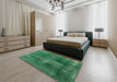 Mid-Century Modern Forest Green Oriental Rug in a Bedroom, urb833