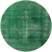 Round Mid-Century Modern Forest Green Oriental Rug, urb833