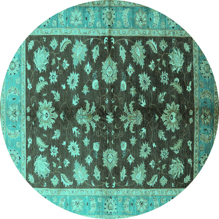 Round Oriental Turquoise Industrial Rug, urb834turq