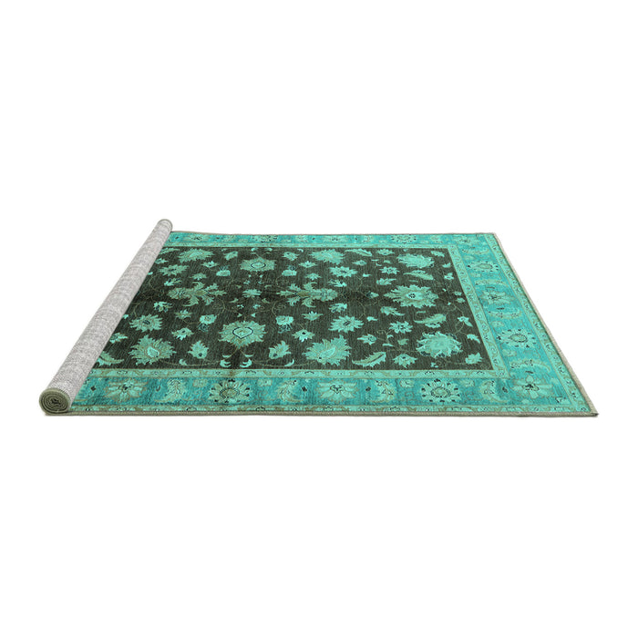 Sideview of Machine Washable Oriental Turquoise Industrial Area Rugs, wshurb834turq