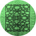 Round Machine Washable Oriental Emerald Green Industrial Area Rugs, wshurb834emgrn