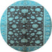 Round Machine Washable Oriental Light Blue Industrial Rug, wshurb834lblu