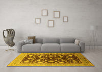 Machine Washable Oriental Yellow Industrial Rug, wshurb834yw