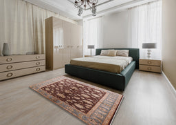 Mid-Century Modern Dark Salmon Pink Oriental Rug in a Bedroom, urb834