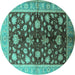 Round Machine Washable Oriental Turquoise Industrial Area Rugs, wshurb834turq