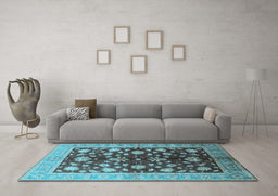 Machine Washable Oriental Light Blue Industrial Rug in a Living Room, wshurb834lblu