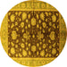 Round Machine Washable Oriental Yellow Industrial Rug, wshurb834yw