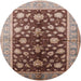 Round Mid-Century Modern Dark Salmon Pink Oriental Rug, urb834