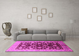 Machine Washable Oriental Pink Industrial Rug in a Living Room, wshurb834pnk
