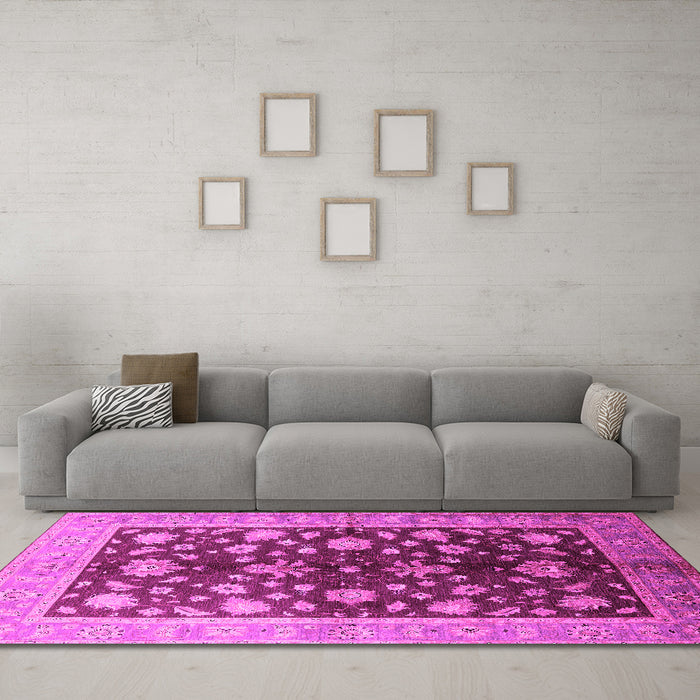 Machine Washable Oriental Pink Industrial Rug in a Living Room, wshurb834pnk