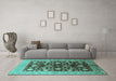 Machine Washable Oriental Turquoise Industrial Area Rugs in a Living Room,, wshurb834turq