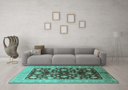 Machine Washable Oriental Turquoise Industrial Area Rugs in a Living Room,, wshurb834turq