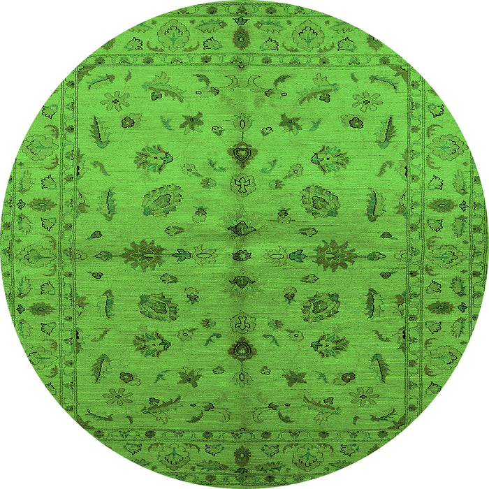 Round Machine Washable Oriental Green Industrial Area Rugs, wshurb835grn