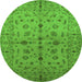 Round Machine Washable Oriental Green Industrial Area Rugs, wshurb835grn