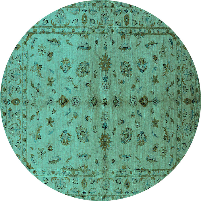 Round Oriental Turquoise Industrial Rug, urb835turq