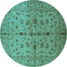 Round Oriental Turquoise Industrial Rug, urb835turq