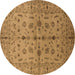 Round Machine Washable Oriental Brown Industrial Rug, wshurb835brn