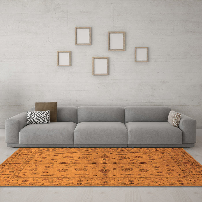 Machine Washable Oriental Orange Industrial Area Rugs in a Living Room, wshurb835org