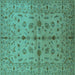 Square Machine Washable Oriental Turquoise Industrial Area Rugs, wshurb835turq