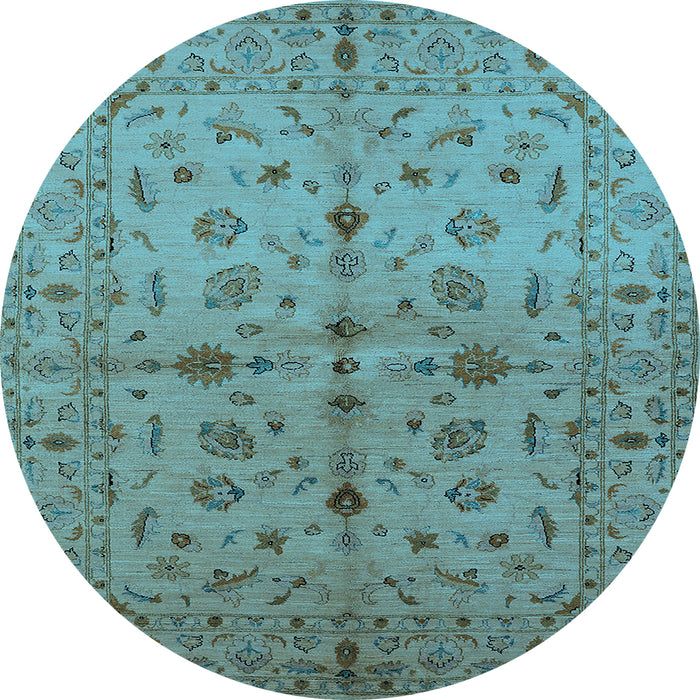 Round Machine Washable Oriental Light Blue Industrial Rug, wshurb835lblu