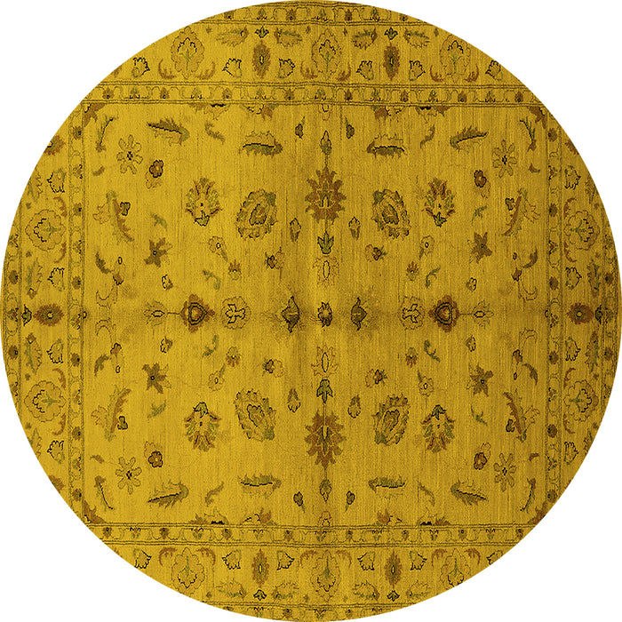 Round Machine Washable Oriental Yellow Industrial Rug, wshurb835yw