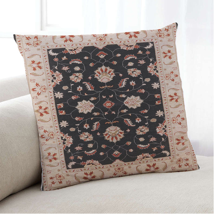 Lifestyle Image of Mid-Century Modern Urban Square Pastel Orange Throw Pillow, 18 inch by 18 inch, pwurb836