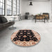 Round Mid-Century Modern Pastel Orange Oriental Rug in a Office, urb836