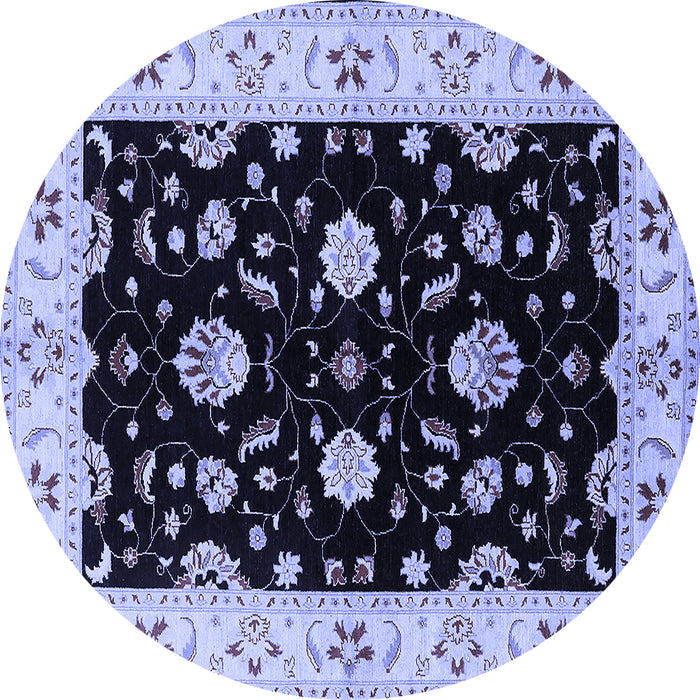 Round Machine Washable Oriental Blue Industrial Rug, wshurb836blu