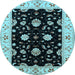 Round Machine Washable Oriental Light Blue Industrial Rug, wshurb836lblu