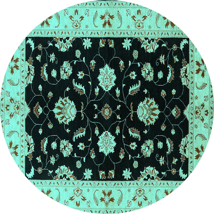 Round Machine Washable Oriental Turquoise Industrial Area Rugs, wshurb836turq