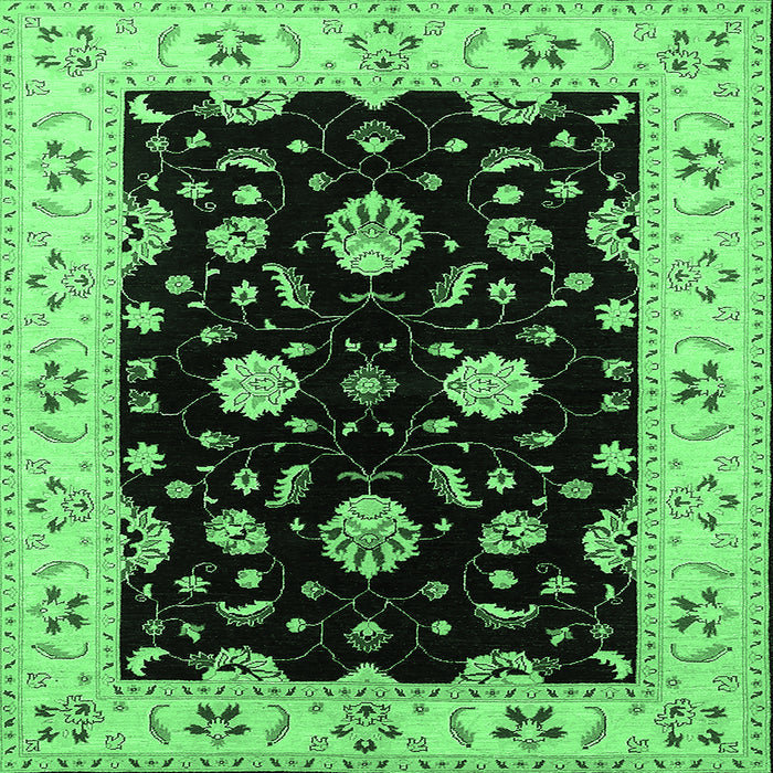 Square Machine Washable Oriental Emerald Green Industrial Area Rugs, wshurb836emgrn