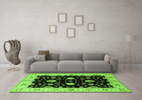 Machine Washable Oriental Green Industrial Rug, wshurb836grn