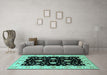 Machine Washable Oriental Turquoise Industrial Area Rugs in a Living Room,, wshurb836turq